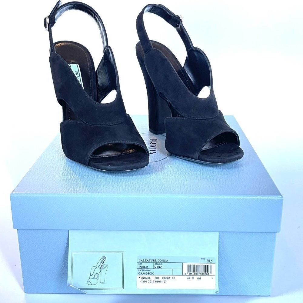 Prada Collection 1X890L Comoscio Women's Black Suede High Heel shoes, 38.5 - Picture 2 of 13